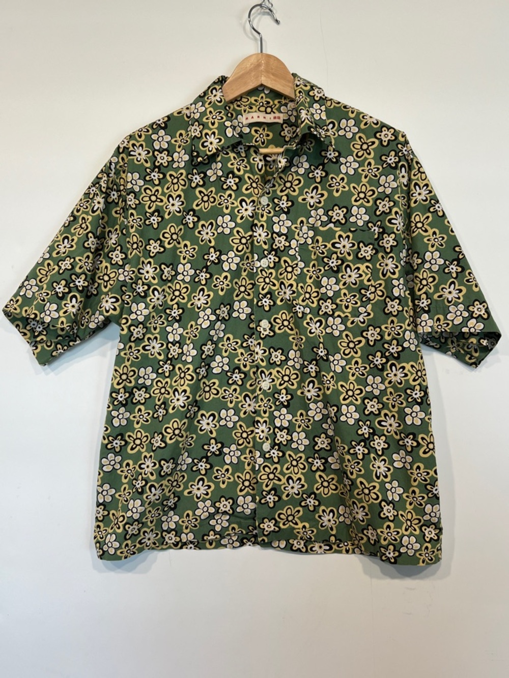 Uniqlo X Marni Oversized Open Collar Floral Printed Shirt in Green Size Small